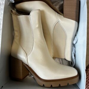 Cream Ankle Boots with Chunky Heel